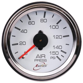 RACETECH 52mm 2-1/16" Mechanical Air Bag Suspension Pressure Gauge Air Suspension Gauge 0~150 PSI 1/8NPT White Dial Chrome Rim for Air Ride Suspension Systems