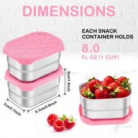 Leonyo Stainless Steel Snack Containers for Kids, Lunch Containers for Kids and Toddlers, 8oz Kids Snack Container with Silicone Lids, Metal Lunch Box for Daycare and School