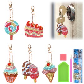 TNSLAND Diamond Painting Craft Set Children 5 Pieces 5D Diamond Painting Key Ring DIY Diamond Painting Keyring Gifts for Girls Boys 4 5 6 7 8 9 10 11 12 Years