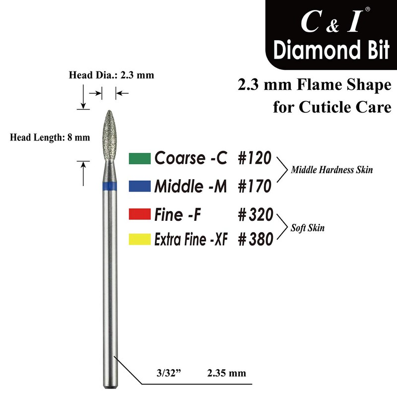 C & I Diamond Nail Drill Flame Shape E-File Professional