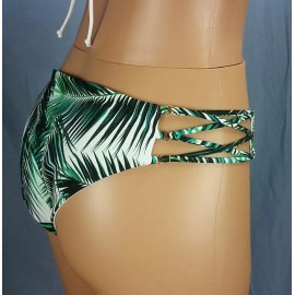 LA Hearts Side Strappy Bikini Bottom - XL Extra Large - Green Palm on White