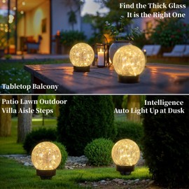 Beautyard Solar Globe Lights Outdoor Large Garden Decor USB Charged 4.72" Diameter 40LED 1000mAh Solar Lights Cracked Glass Globe Solar Power Yard Patio Garden (4.72'' Large 2 Pack Warm White)