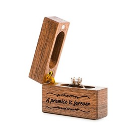 Wislist Wooden Engagement Ring Box Small Slim Flat Ring Case for Proposal,Wedding (A promise is forever-A Pattern)