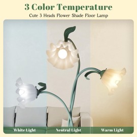 Flower Standing Lamp for Bedroom, Cute Corner Floor Lamp with Flexible Gooseneck,3 Light Floor Reading Lamp with 3 Color Temperatures, Bulbs Included, LED Tall floor Lamp for Living Room Corner(Green)