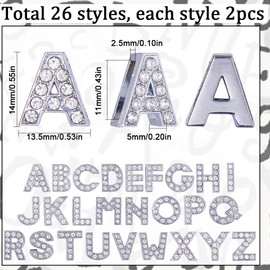 SUNNYCLUE 52 Pieces 26 Types 14mm Alphabet Charms Letters Rhinestone A-Z Pattern Charms Silver Zircon Letter Charms Glitter 26 Letters Set Beads Parts Piercing Alloy Glue Necklace Charms Letters A-Z