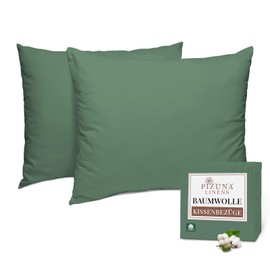 Pizuna Cotton Pillowcases 70 x 90 cm Pack of 2 Hedge Green, 400 Thread Count 100% Long Staple Cotton Pillowcase Made of Soft Satin (Hedge Green Pillowcases Set 70 x 90)