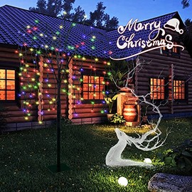 LED Solar Willow Tree Lights Outdoor,4.6Ft Lighted Weeping Willow Tree,Adjustable Branches Fairy Light Tree,Artificial Christmas Tree for Garden Decoration(Flat Bottom Stand & Spike) - Multicolor