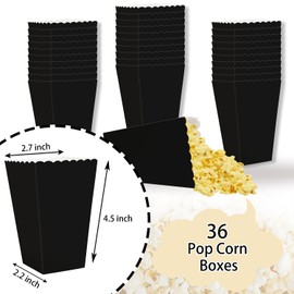 36 Pcs Black Popcorn Boxes 2 x 4.5 x 2.7 inch Mini Popcorn Boxes for Movie Decorations Cardboard Popcorn Container for Party Disposable Snack Popcorn Bags