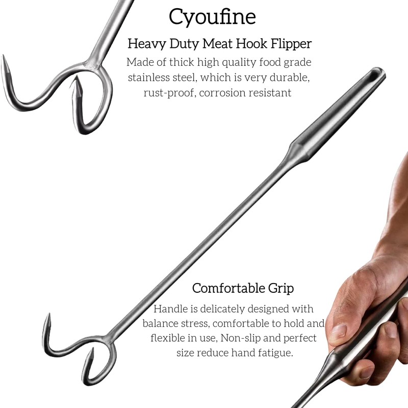 Cyoufine Heavy Duty Meat Hook Flipper (Double Hooks), 16 Inch