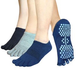 Soxsense Pilates Grip Toe Socks for Women & Men, Cushioned Low-Cut Athletic Five Finger Socks Non Slip for Yoga, Barre, Gym Medium