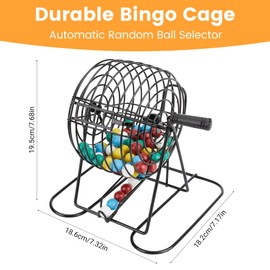 Dormercy Bingo Game Set, Includes Bingo Wheel Cage, 75 Colored Bingo Balls, 50 Bingo Cards, 300 Colorful Bingo Chips, Master Board, Great for Large Groups, Parties