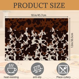Cow Fur Placemats Set of 6,Washable Heat Resistant 12×18 Inch Linen Table Mats Cow Print Pattern Place Mats for Party Outdoor Dining Décor