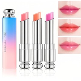 Lip Balm con Color, 3PCS Balsamo Labios Mágico que Cambia de Color, Brillo Labial Hidratante para Niñas y Mujeres, Gloss Labial con Efecto Tintado, Humectante 24H y Aroma Dulce