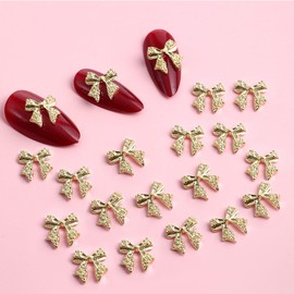 20 Pcs Gold Bow Nail Charms, 3D Alloy Nail Art Charms Plating Charm for Nails Cute Bow Knot Shiny Decorations DIY Art Decoration Accessories Gold Charm for Acrylic Nails Supplies