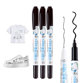 Caelura 3 Stück Textilstifte Waschmaschinenfest, Textilmarker Waschmaschinenfest Schwarz, Stoffmalfarben Waschfest, Dual Tip Stoffmalstifte für T-Shirt Stoffbeutel Schuhe