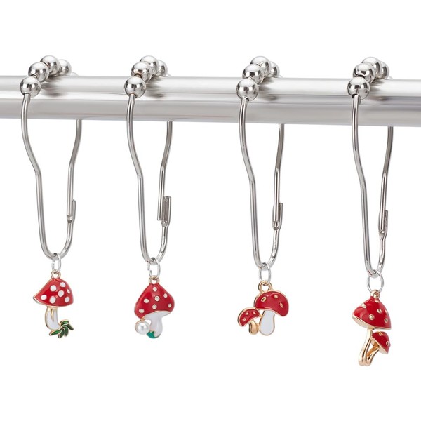 FREEBLOSS 12Pcs Shower Curtain Hooks Rings with Mushrooom Pendant Rust