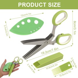 Stainless Steel Kitchen Scissors, 5 Blades, Ergonomic Kitchen Scissors for Herbs and Vegetables, Herb Scissors with Cleaning Comb and Blade Protection, Household Scissors for Chives and Parsley