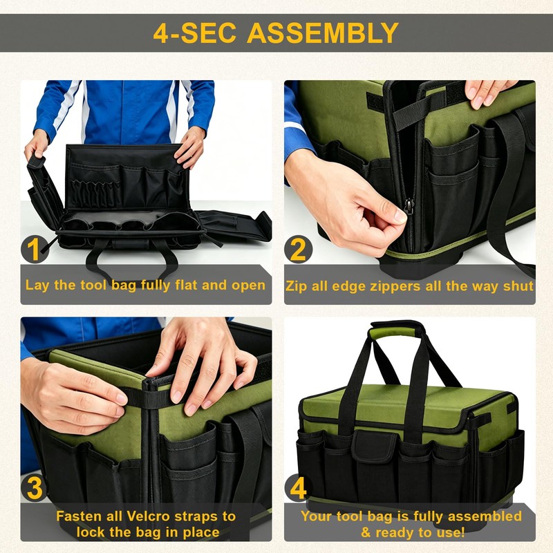 18-Inch Heavy Duty Tool Bag, 45-Pocket Large Capacity Tool Organizer