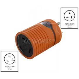 AC WORKS Shore Power Adapters (5-20P 20A Straight Blade to 30A Locking)