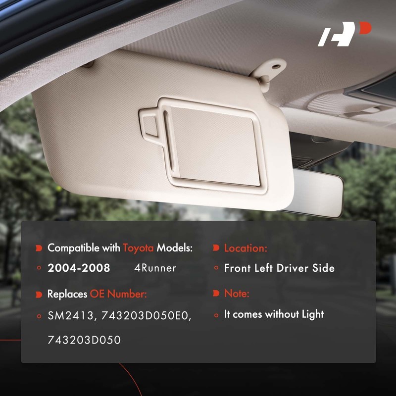 A-Premium Left Driver Side Sun Visor with Mirror - Compatible