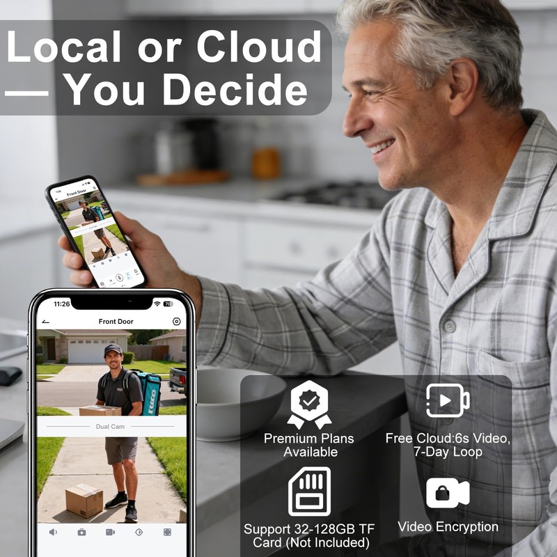 Doorbell Camera Wireless ,2K HD Dual Cameras &Head-to-Toe View ,Battery