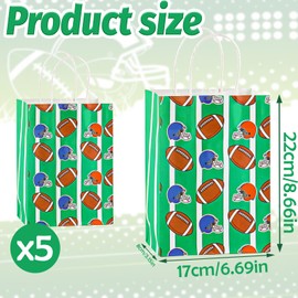 Rugby Kraft Gift Bag Football Theme Wrapping Paper Bags with Handles for Rugbys Sports Party Favors Fall Footballs Birthday Goodie Treat Gifts Candy Handbag Wrap Bags for Boys Kids Teens Men Team