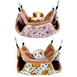 LYART 2 Pieces Guinea Pig Rat Ferret Hammocks and Warm Beds for Small Animals Pet, Squirrel Rat Ferret Cage Accessories and Toys for Sugar Glider Guinea Pig Hamster (2.Teapot+Heart)