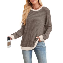 Sweaters for Women Early Fall Fashion 2025 Outfits Long Sleeve Shirts Cute Tunic Tops Loose Fit Dressy Old Money Clothes Fall Brown M