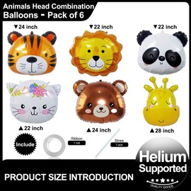 Tiger Balloons 24 Inch Giraffe Bear Lion Shaped Animal Balloons for Jungle Safari Kids Birthday Party Decorations