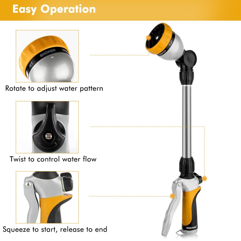 RESTMO Metal Watering Wand, Heavy Duty Garden Hose Wand with
