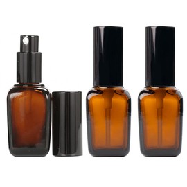 3PCS Amber Square Glass Lotion Bottle Refillable Pump Bottles Travel Containers for Soap Shampoo Conditioner (100ML)