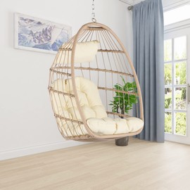 LKTART Egg Swing Chair Without Stand Foldable Hammock Chair with Cushions and Pillow Indoor Outdoor for Patio Bedroom Porch Garden Khaki