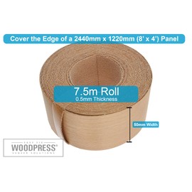 Cherry Wood Veneer Edging / Veneer Edge Banding Tape (50mm Width x 7.5m Length) - Superior Grade Standard DIY Iron On (Hotmelt) PE & Sanded Veneer Edging Rolls
