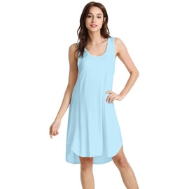 WiWi Viscose from Bamboo Nightgowns for Women Soft Sleeveless Tank Sleep Shirts Plus Size Sleepwear Night Dress S-4X, Pale Blue, 3X