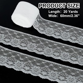 HOBBIESAY 20 Yards 60mm Lace Fabric Lace Ribbon White Flower Pattern Lace Ribbon Elastic Lace Trim Vintage Trim Ribbons Polyester for Crafting Wedding Gift Wrapping Bow Making Clothes Accessories