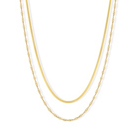CONRAN KREMIX Waterproof Gold Layered Necklaces for WomenNon Tarnish, 18k Gold Plated Stainless Steel Dainty Stack Thin Herringbone Chain Necklace Set for Women Gifts Jewelry