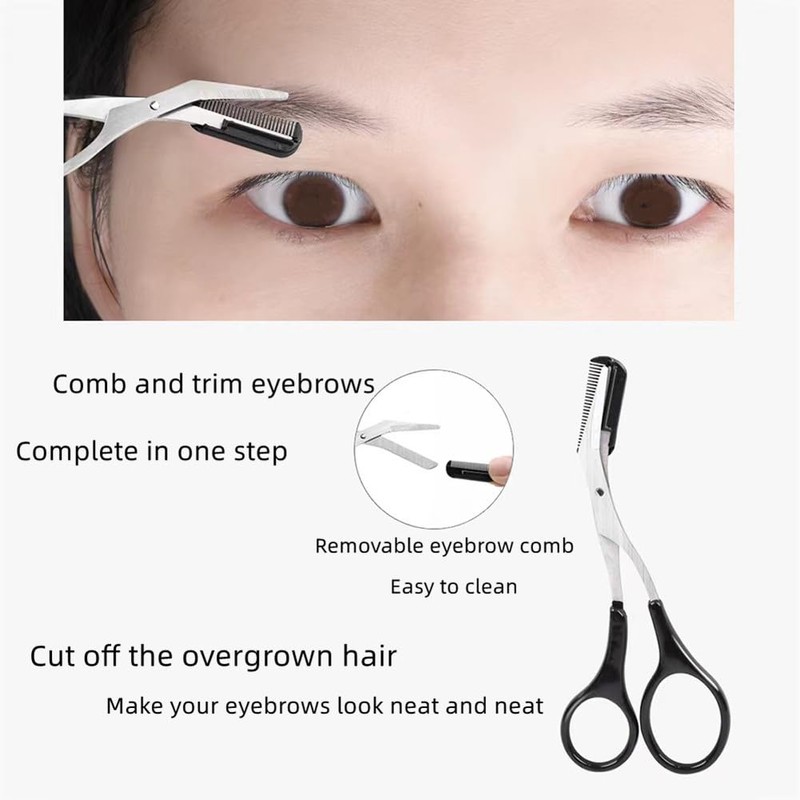 XUJINCN Eyebrow Trimmer Scissors，Eyebrows Scissors with Comb(Detachable)， Eyebrows Grooming Tool
