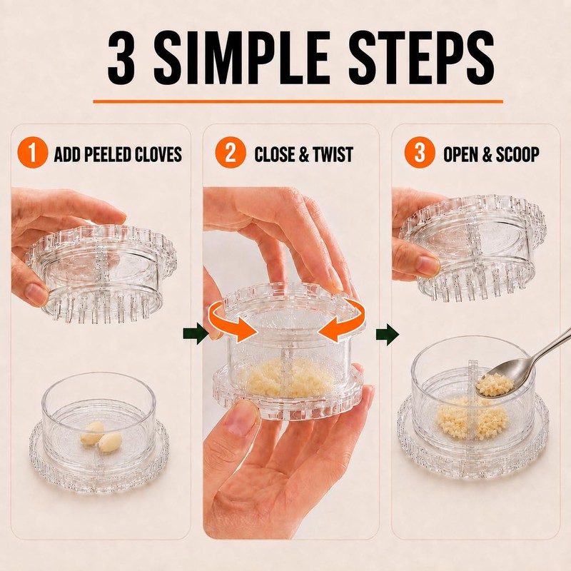 Garlic Chopper 2 Pack, Manual Garlic Twister & Mincer, Clear
