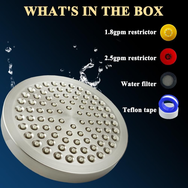High Pressure Rainfall Shower Head, 6'' Luxury Modern Showerhead with