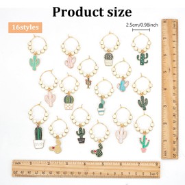 FREEBLOSS 16 Pcs DIY Wine Glass Charms Set Cactus Wine Glass Charms Wine Glass Markers Drink Markers Wine Charm Rings Wine Themed Party Decorations for Wedding Holiday Birthday