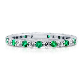 BERRICLE Sterling Silver Simulated Emerald Pave Set Round Cut Cubic Zirconia CZ Stackable Fashion Anniversary Eternity Ring for Women, Rhodium Plated Size 4-10, US 6.5, Metal, Cubic Zirconia