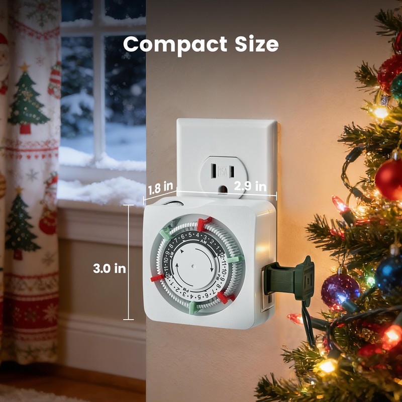 SURAIELEC Mechanical Timer with 2 Grounded Outlets Indoor, 2 Pack