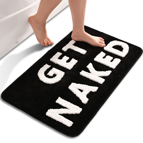 QJHOMO Get Naked Bath Mat Cute Black and White Bathroom