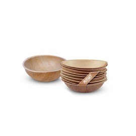 FOOGO Green 50 Disposable Palm Leaf Mini Bowls 4" (10cm) Round 90ml (3oz) Mini Ketchup pots Sauces & Dips Eco Friendly Like Wooden Bowl Paper Bowl Christmas Tableware