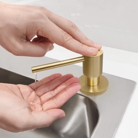 EADOT Deck Mounted Brass Kitchen Sink Soap Dispenser or Lotion Dispenser with 17OZ Above The Sink Refillable Bottle(Brushed Gold)