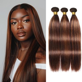 Ombre Bundles Human Hair P4/30 Straight Bundles 16 18 20 Inch Brazilian Brown Highlight Human Hair Bundles Extension