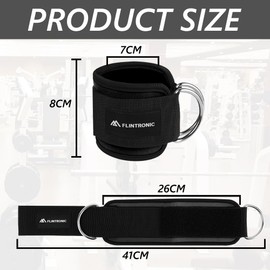 Flintronic Ankle Straps for Cable Machine, Gym Cuffs with Double Stainless Steel D-Ring, Gym Ankle Cuff with Adjustable Neoprene Ve-lcro, Muscle Shaping for Men and Women - Black