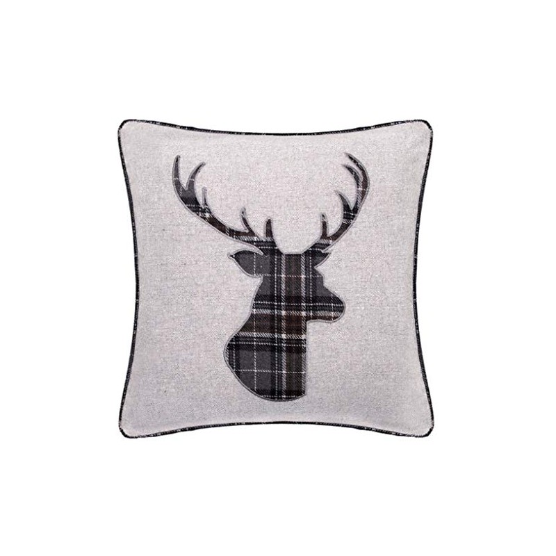 Red Rainbow Tartan Stag 18 Inch Black & Grey Cushion
