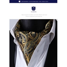 HISDERN RC-01 Ascot Tie Men's Silk Neckerchief Scarf, Fashionable, Paisley Pattern, 24 Popular Patterns, Business, Formal, Free size