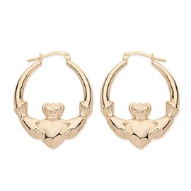 9ct Yellow Gold on Silver Large Claddagh Creole Hoop Earrings